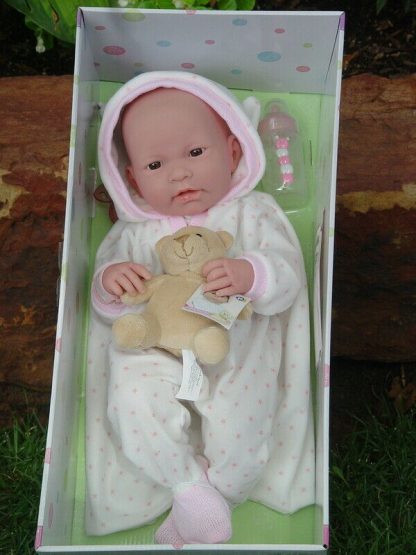 Berenguer babypop fullbody meisje bruine ogen kleding knuffel flesje en speen 42 cm - Afbeelding 7