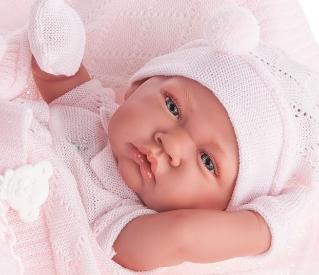 Ramkoers boekje meer Antonio Juan levensechte babypop fullbody meisje met kleding deken en speen  43 cm – Babypoppenshop – by Selintoys