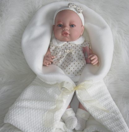 Berbesa full body babypop meisje blank met kleding en deken 42 cm - Afbeelding 21