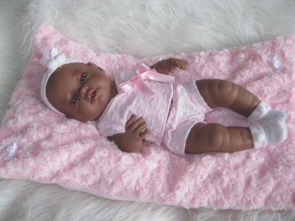 Berbesa full body babypop meisje donker met kleding en kussen 42 cm - Afbeelding 24