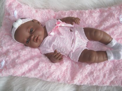 Berbesa full body babypop meisje donker met kleding en kussen 42 cm - Afbeelding 22