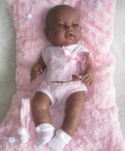 Berbesa full body babypop meisje donker met kleding en kussen 42 cm - Afbeelding 19