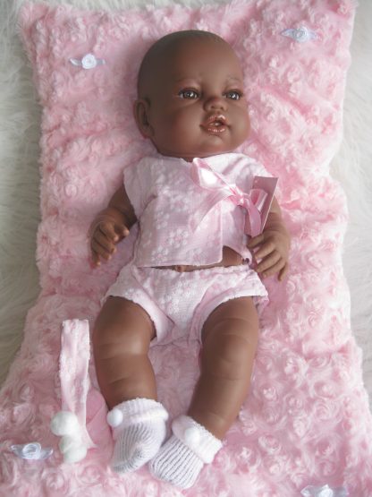 Berbesa full body babypop meisje donker met kleding en kussen 42 cm - Afbeelding 17