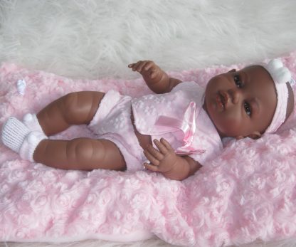 Berbesa full body babypop meisje donker met kleding en kussen 42 cm - Afbeelding 10