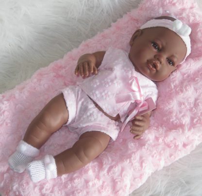 Berbesa full body babypop meisje donker met kleding en kussen 42 cm - Afbeelding 9