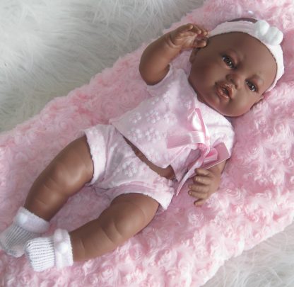 Berbesa full body babypop meisje donker met kleding en kussen 42 cm - Afbeelding 6
