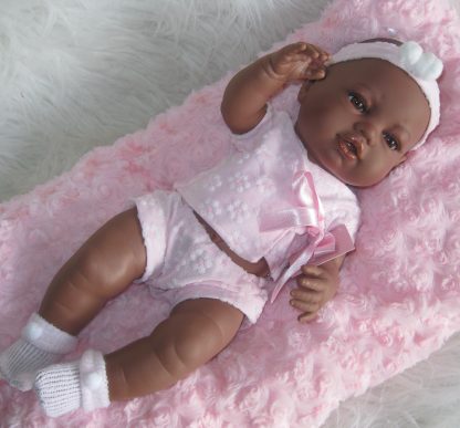 Berbesa full body babypop meisje donker met kleding en kussen 42 cm - Afbeelding 4