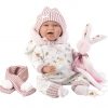 Llorens levensechte babypop soft body baby pop met geluid kleding knuffel en speen 42 cm - Afbeelding 3