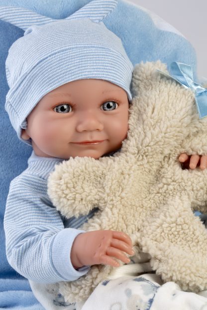Llorens levensechte babypop fullbody jongen met kleding kussen en knuffel 40 cm