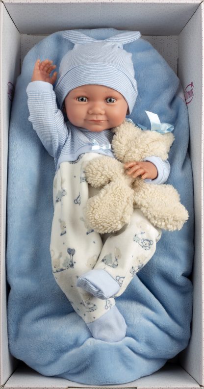 Llorens levensechte babypop fullbody jongen met kleding kussen en knuffel 40 cm - Afbeelding 6
