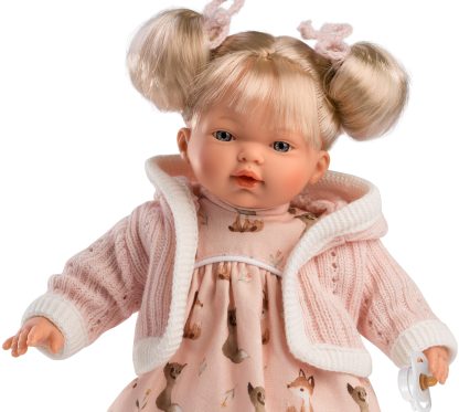 Llorens soft body pop met blond haar geluid en speen 33 cm