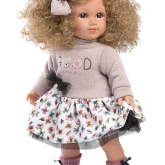 Llorens soft body pop met blond krullend haar en kleding 35 cm