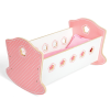 Houten poppenbedje -  poppen schommelwieg met roze bekleding