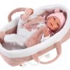 Llorens levensechte babypop soft body baby pop met geluid reiswieg en speen 42 cm