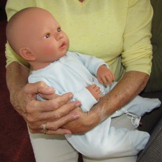 AD7e Levensechte Babypop soft body slaapogen in velours pakje en speen 52 cm