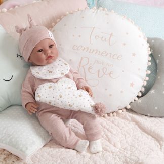 Llorens levensechte babypop Luna softbody bruine ogen met geluid en kleding 42 cm