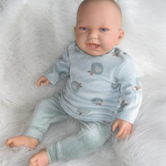 AD4d Levensechte Babypop softbody pop vrolijk in velours set groen 53 cm