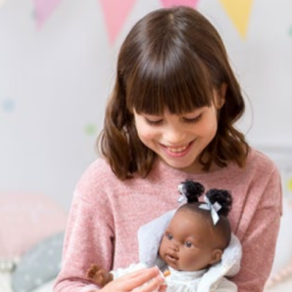 Llorens softbody babypop donker met geluid kleding speen 38 cm