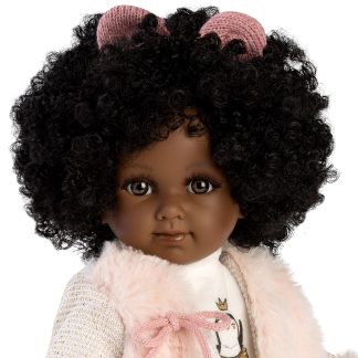 Llorens soft body pop donker met krullend haar en kleding 35 cm