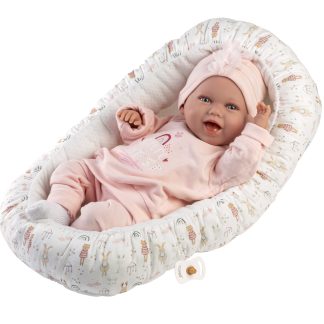 Llorens levensechte babypop soft body met geluid babynest en speen 42cm
