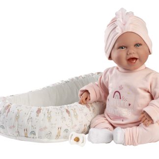 Llorens levensechte babypop soft body met geluid babynest en speen 42 cm