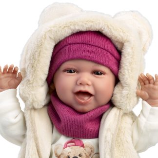 Llorens levensechte babypop soft body bruine ogen met geluid kleding en speen 42cm